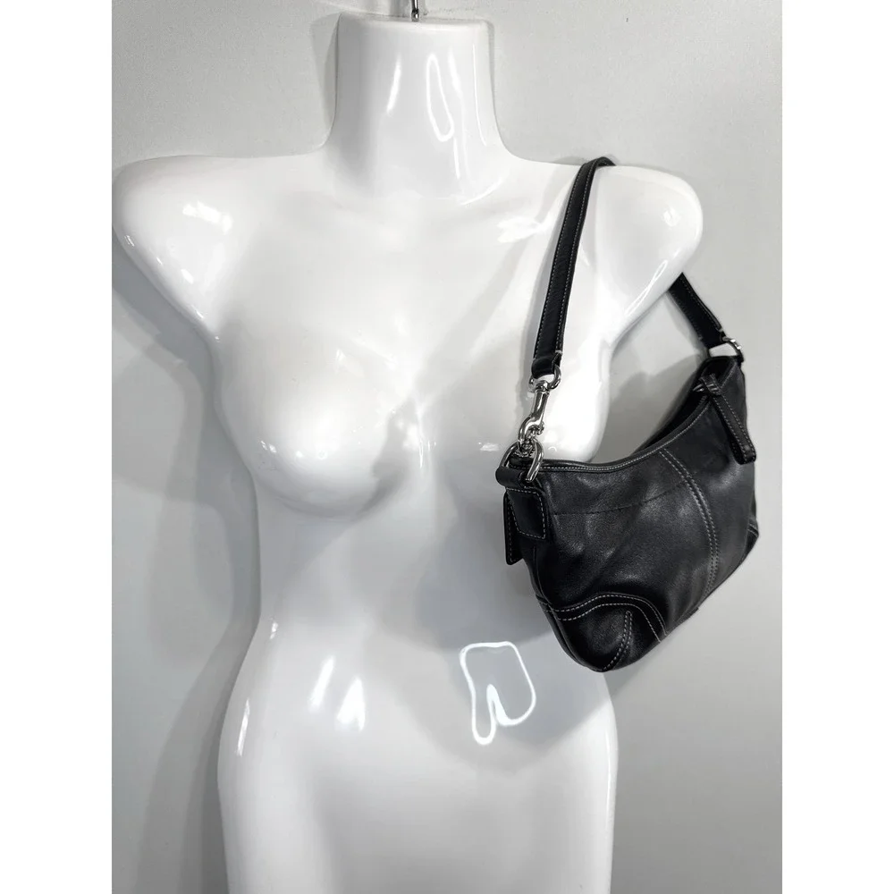 Coach Soho Black‎ Leather Small Hobo Shoulder Bag Purse N0 E043-4283